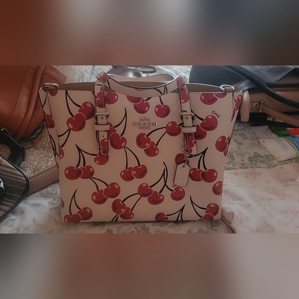 Coach Cream and Red Shoulder Bag with Cherry Print